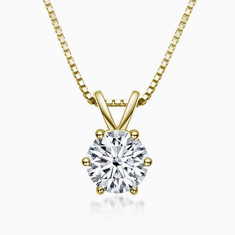 Box Chain Sterling Silver Six Prong Moissanite Solitaire Pendant NeckLace - Image 2