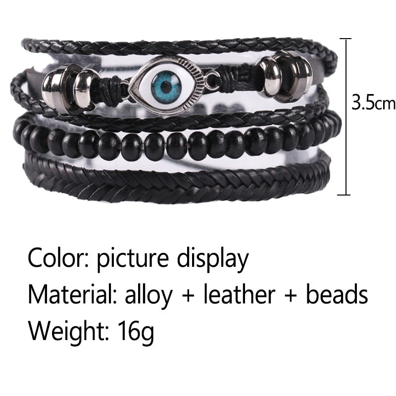Braided leather cord evil eye bracelet black - Image 3