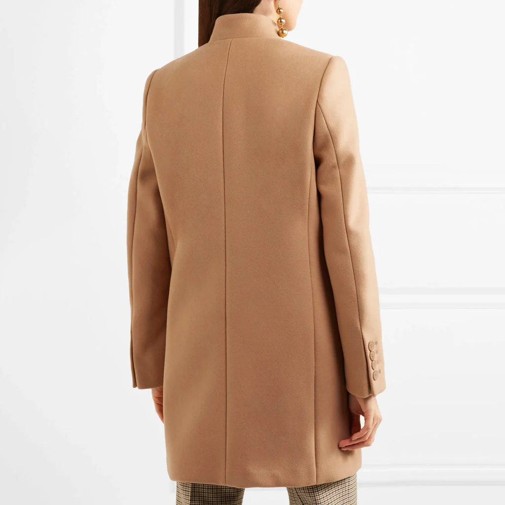 British Style Stand Collar V Neck Single Breasted Long Sleeve Trench Coat - Image 5