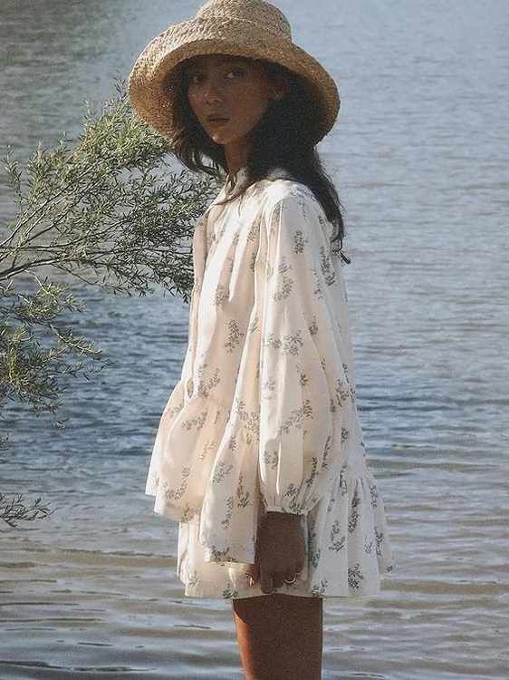 Bubble Sleeve Printed Shorts Set - Image 3