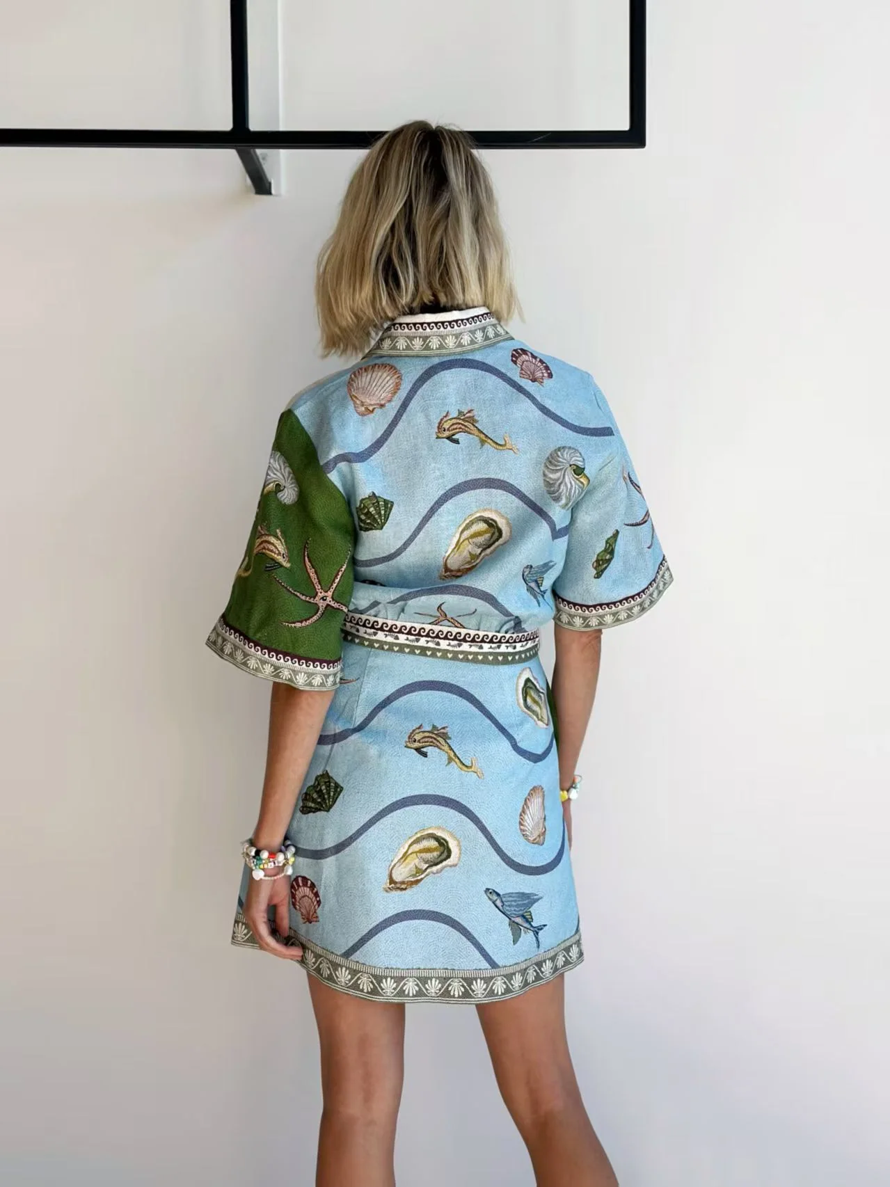 Button-Down Collar Aquatic-Print Dress - Image 2