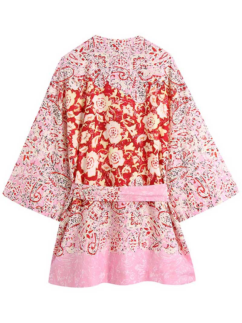 Short Length Polyester Floral Print Pink Color Gown Kimono Duster Robe - Image 2