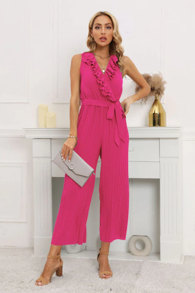 Calf Length Pleated Ruffled Jumpsuit - Image 17