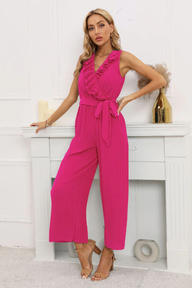 Calf Length Pleated Ruffled Jumpsuit - Image 19