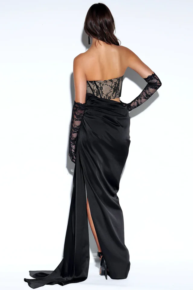 Callie Lace Satin Corset High Slit Gown - Image 2