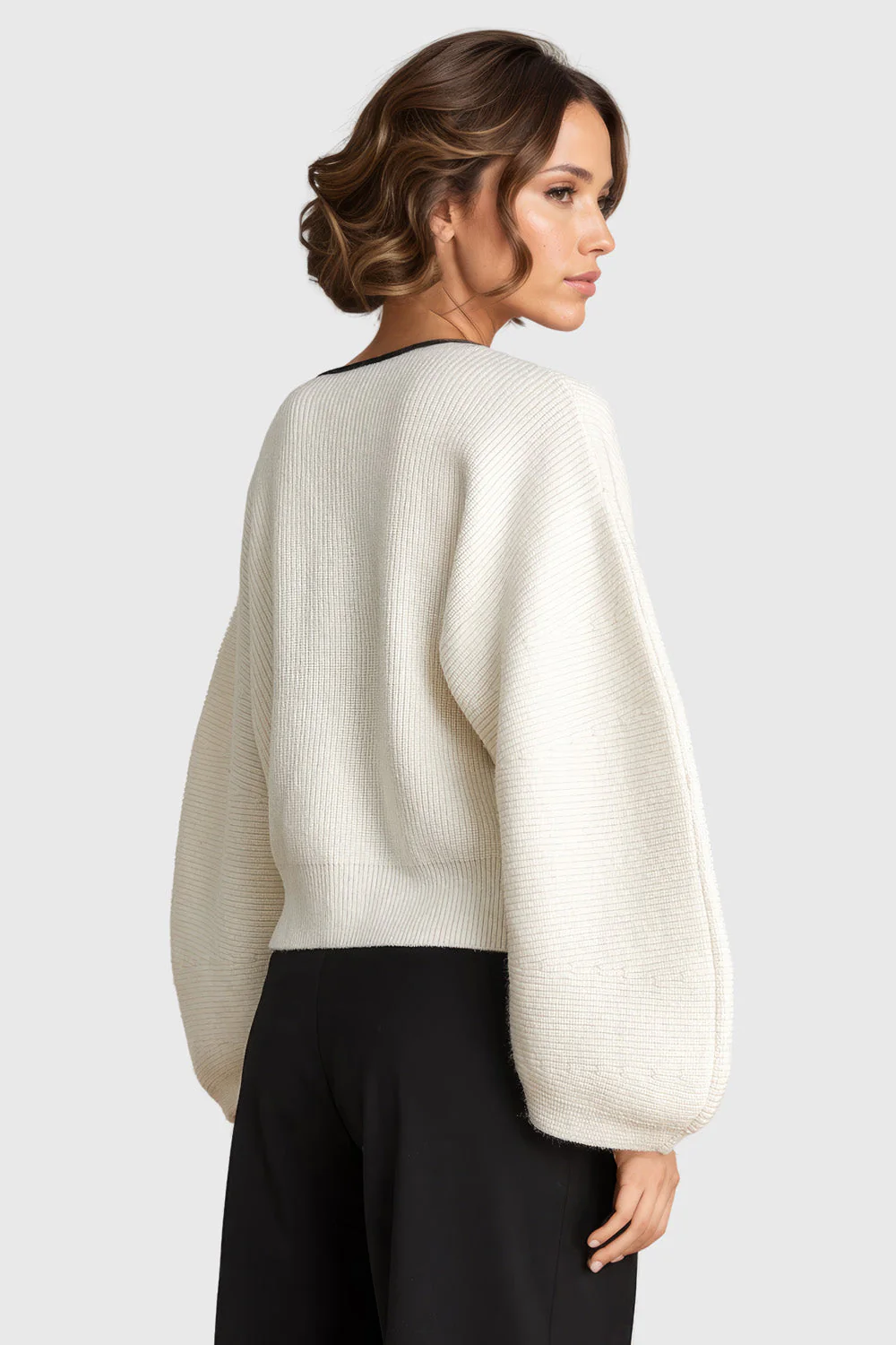 Cardigan with Baloon Sleeves - White - Image 2