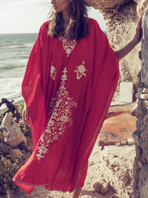 Carol Ethnic Embroidered Loose Bohemian Kaftan Dress - Image 3