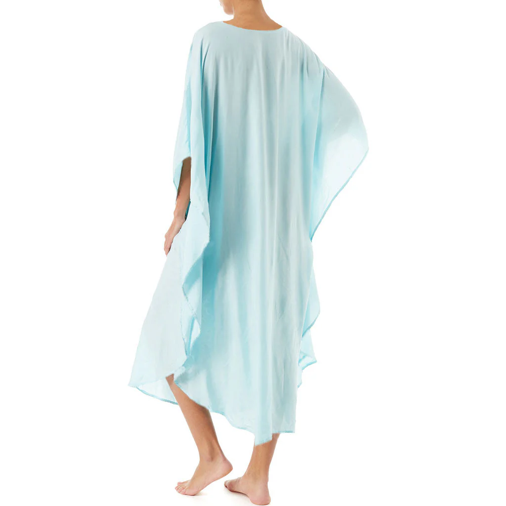 Casual Ethnic Print V Neck Batwing Sleeve Maxi Cover Up - Teal - Image 2