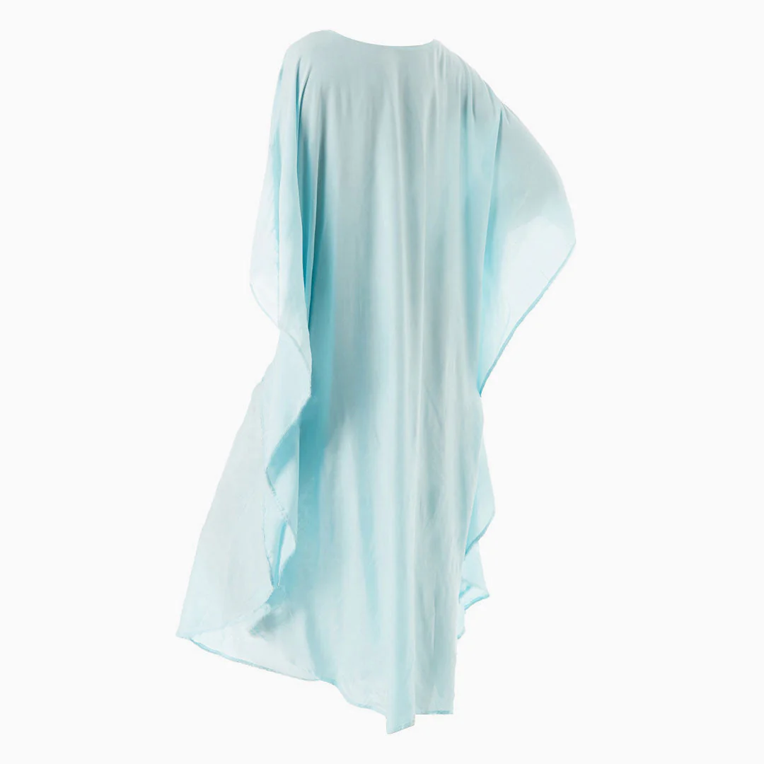 Casual Ethnic Print V Neck Batwing Sleeve Maxi Cover Up - Teal - Image 4