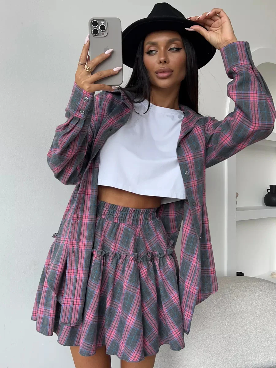 Casual Plaid Skirt Set - Image 2