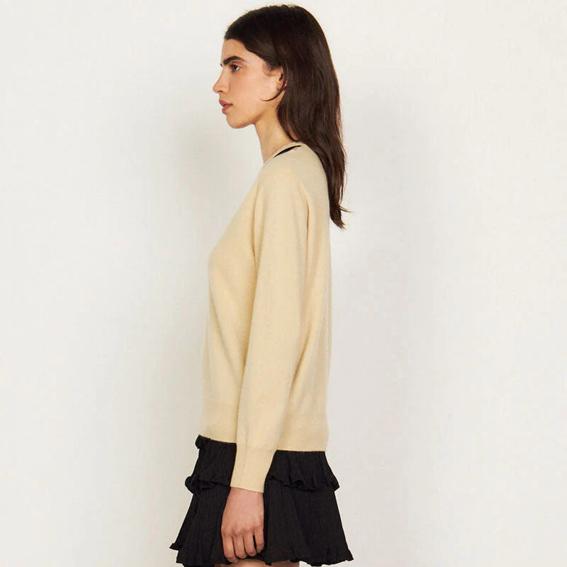 Casual Striped Deep V Neck Long Sleeve Pullover Sweater - Apricot - Image 2