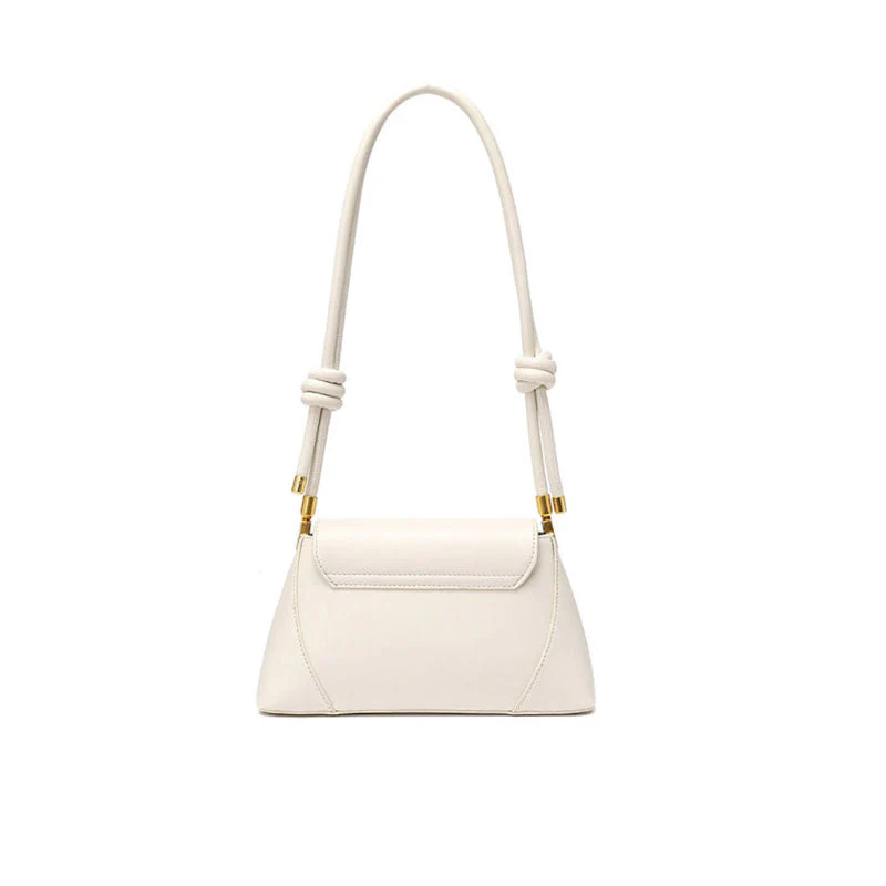 Celebrity Gold Tone Buckled Flap Front Leather Baguette Bag - Beige - Image 3