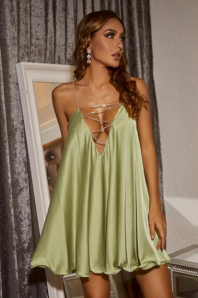 Chain Strap Mini Satin Dress - Image 5