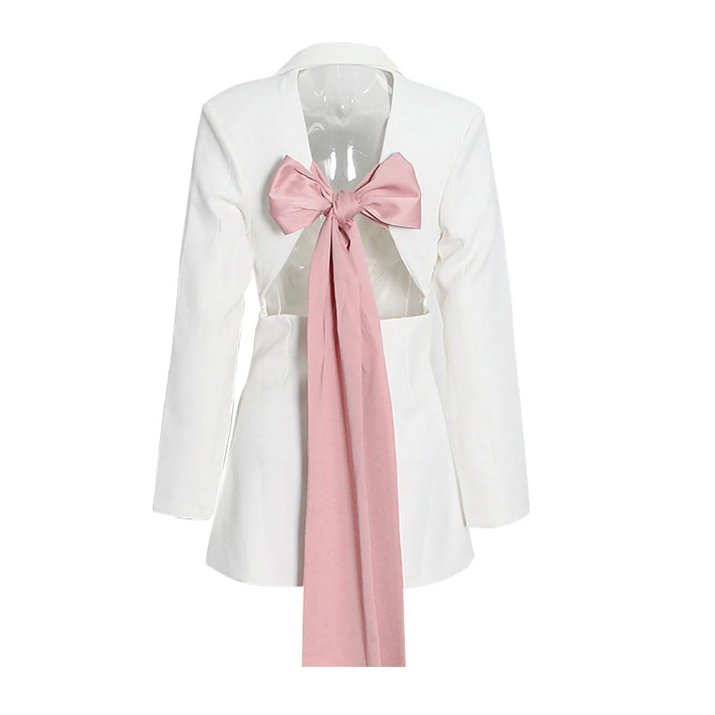 Charismatic Contrast Bow Tie CutOut Back Crystal Single Breasted Fitted Blazer - Image 2