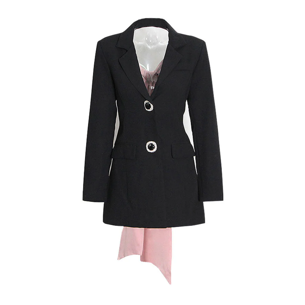 Charismatic Contrast Bow Tie CutOut Back Crystal Single Breasted Fitted Blazer - Image 3
