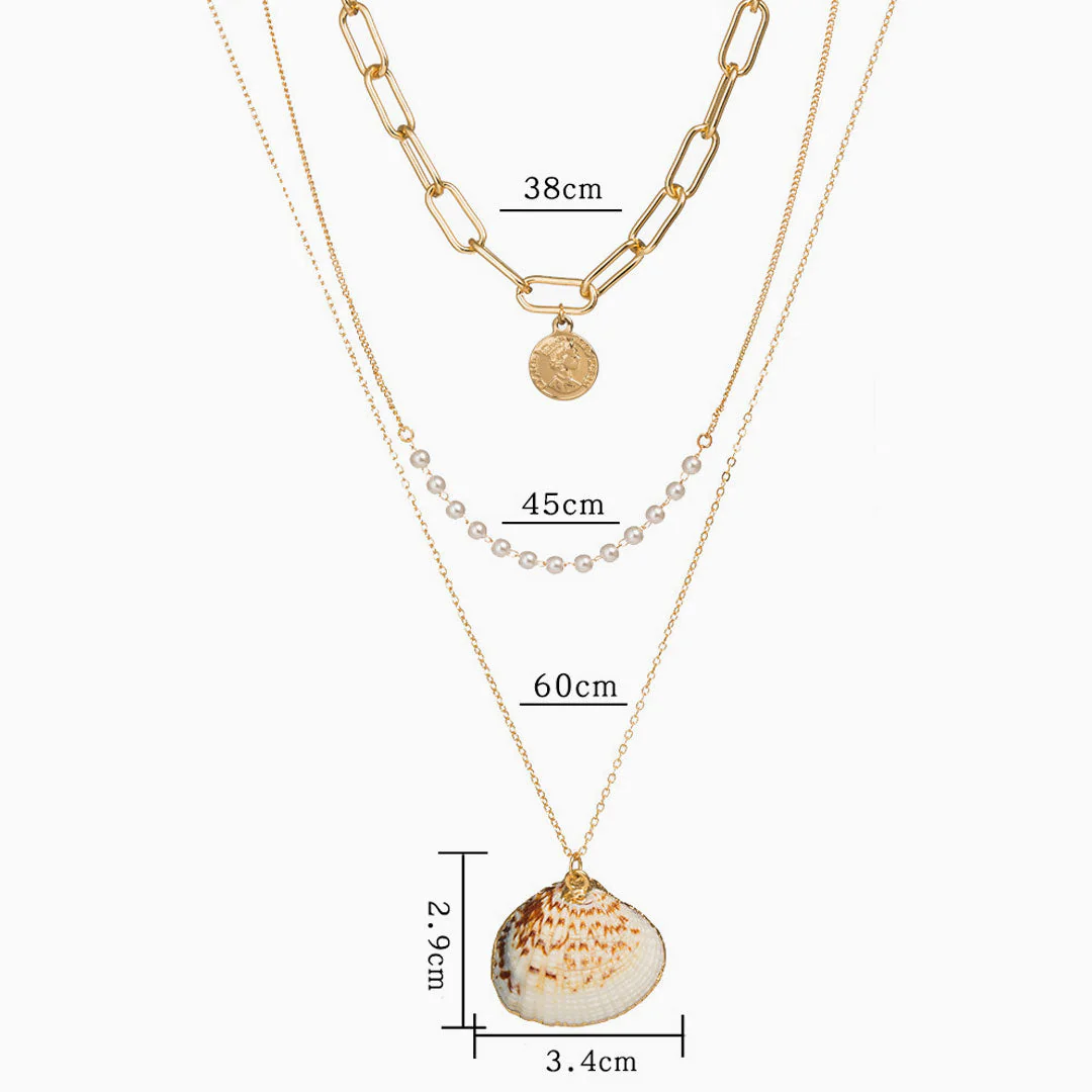 Boho Style Charm Pendant Chain-Link Layered Necklace - Gold - Image 3
