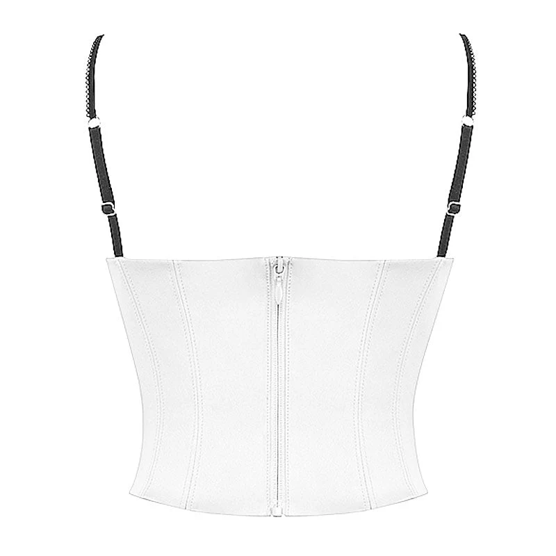Chic Contrast Layered Satin Sweetheart Neck Cami Cropped Corset Top - Image 2