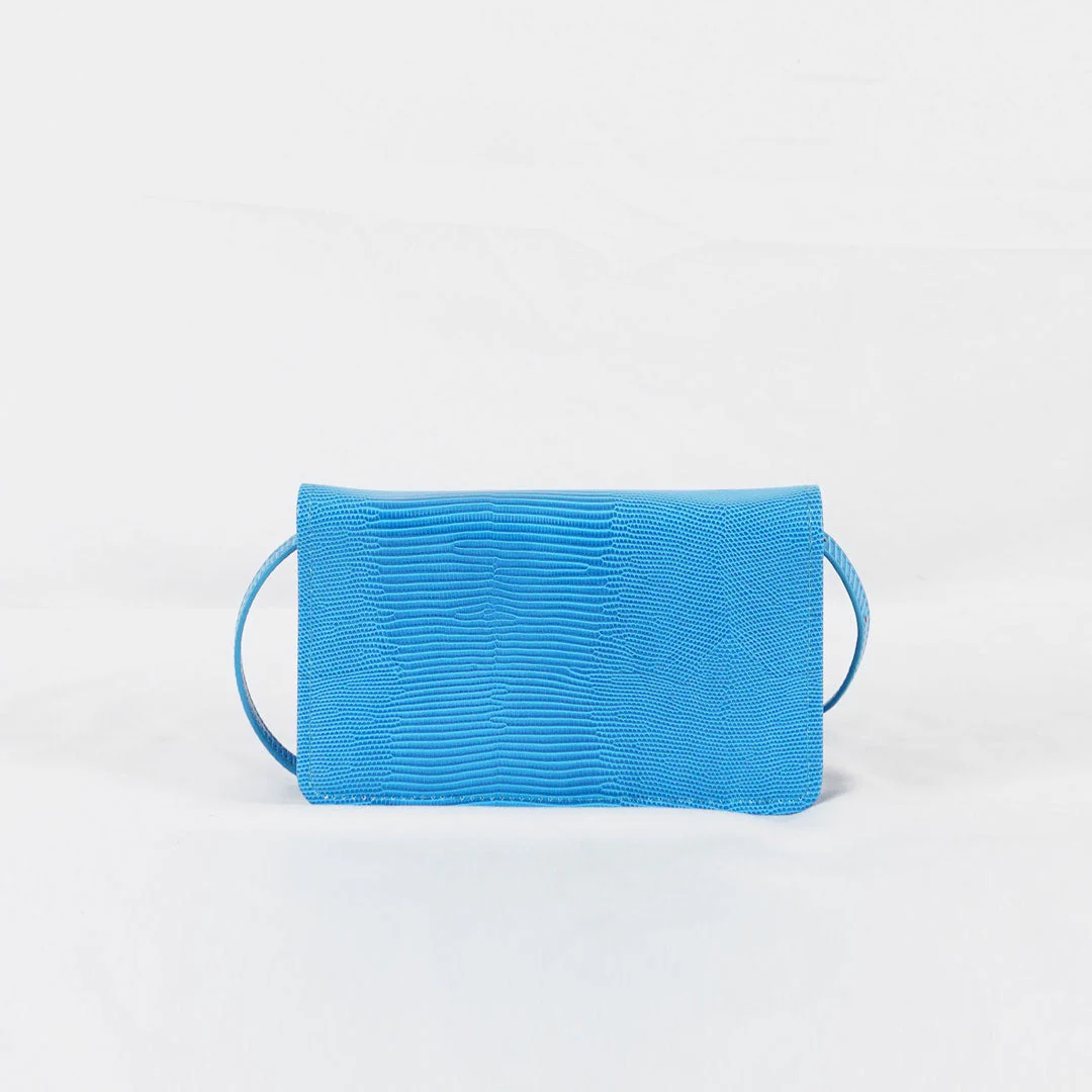 Chic Embossed Faux Leather Animal Pattern Foldover Top Envelope Bag - Blue - Image 2