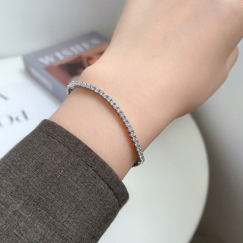 Chic Rhodium Plated Sterling Silver 2MM Cubic Zirconia Tennis Bracelet - Image 4