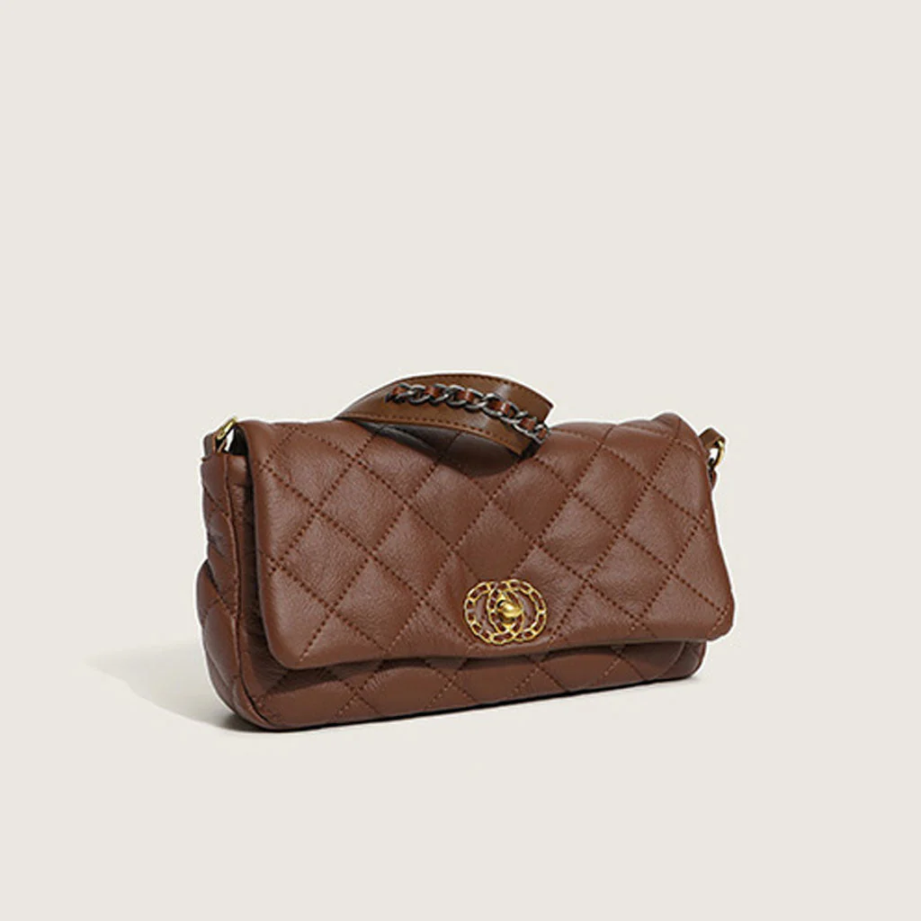Chic Rhombus Flap Front Buckled Chain Strap Baguette Bag - Coffee - Image 2