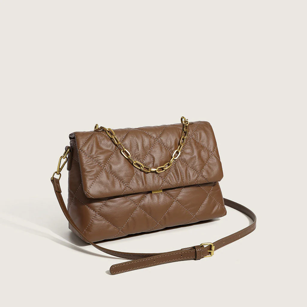 Chic Rhombus Flap Front Buckled Chain Trim Shoulder Bag - Coffee - Image 2