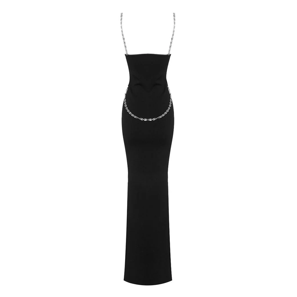 Chic Scoop Neck Chain Sleeveless Side Split Bandage Maxi Evening Dress - Image 4