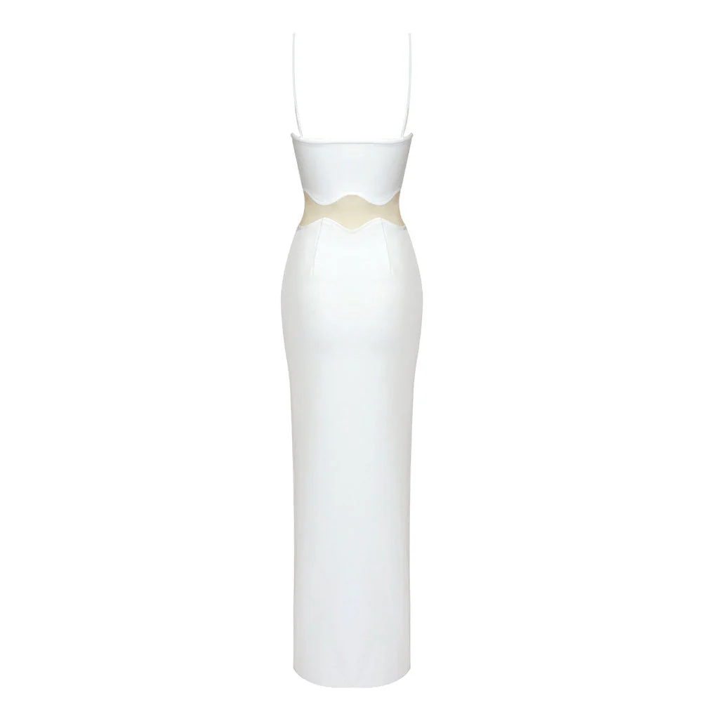 Chic Sweetheart Neck Sheer Mesh Sleeveless High Split Maxi Bandage Evening Dress - Image 4