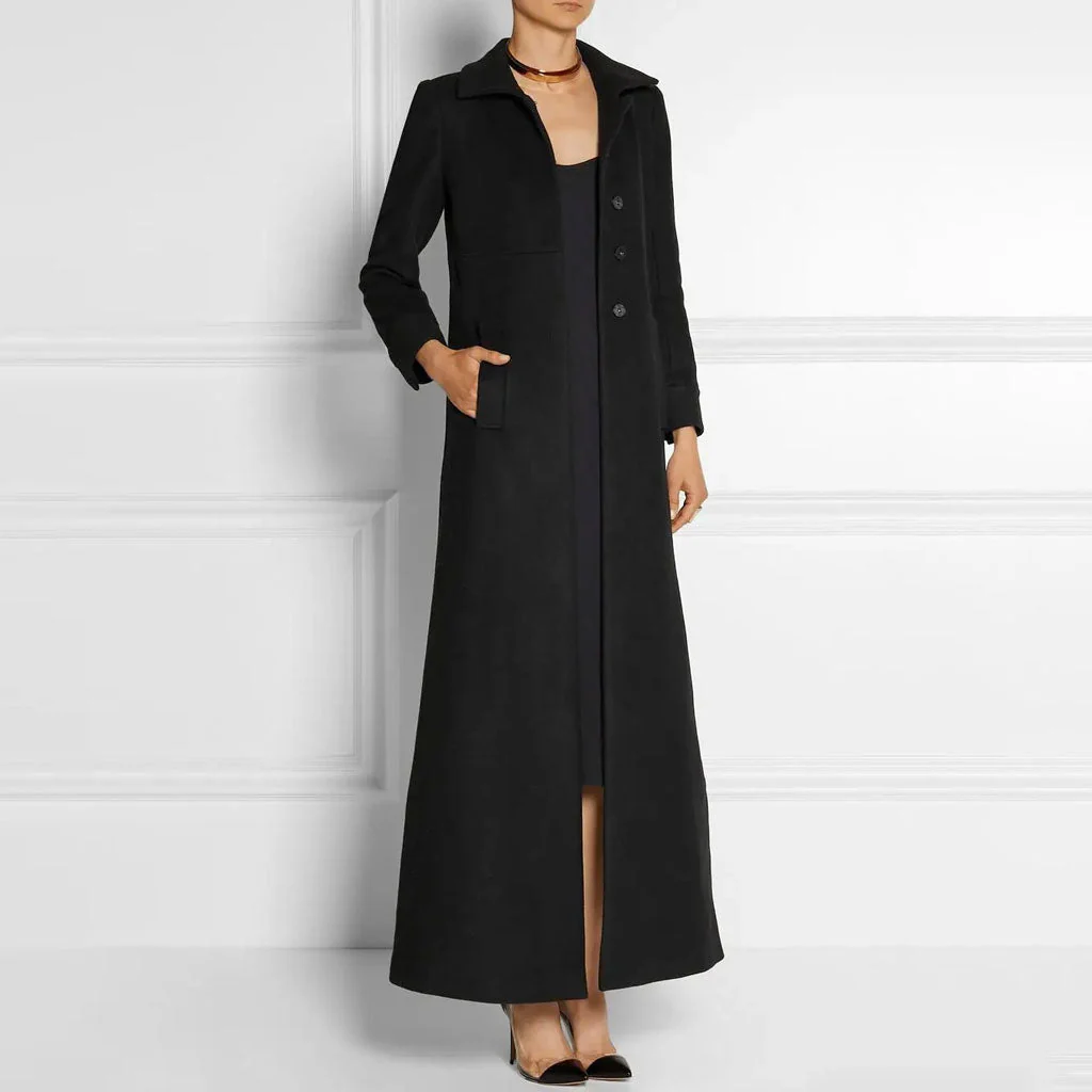 Classic Collared Long Sleeve Single Breasted Slanted Pocket Back Slit Trench Coat - Image 2