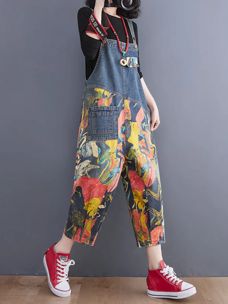 Classic Denim Pockets Printed Dungarees - Image 2