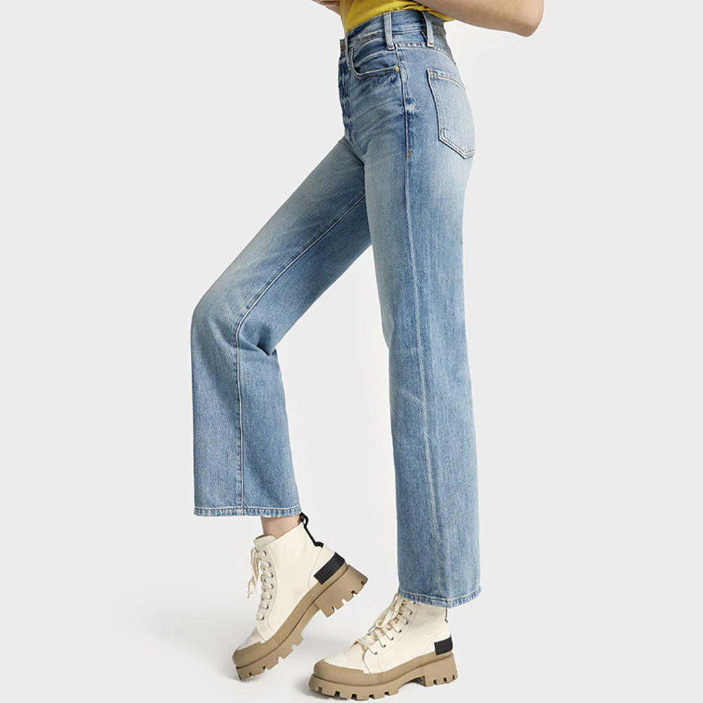 Classic High Rise Fade Ankle Length Straight Leg Jeans - Blue - Image 2