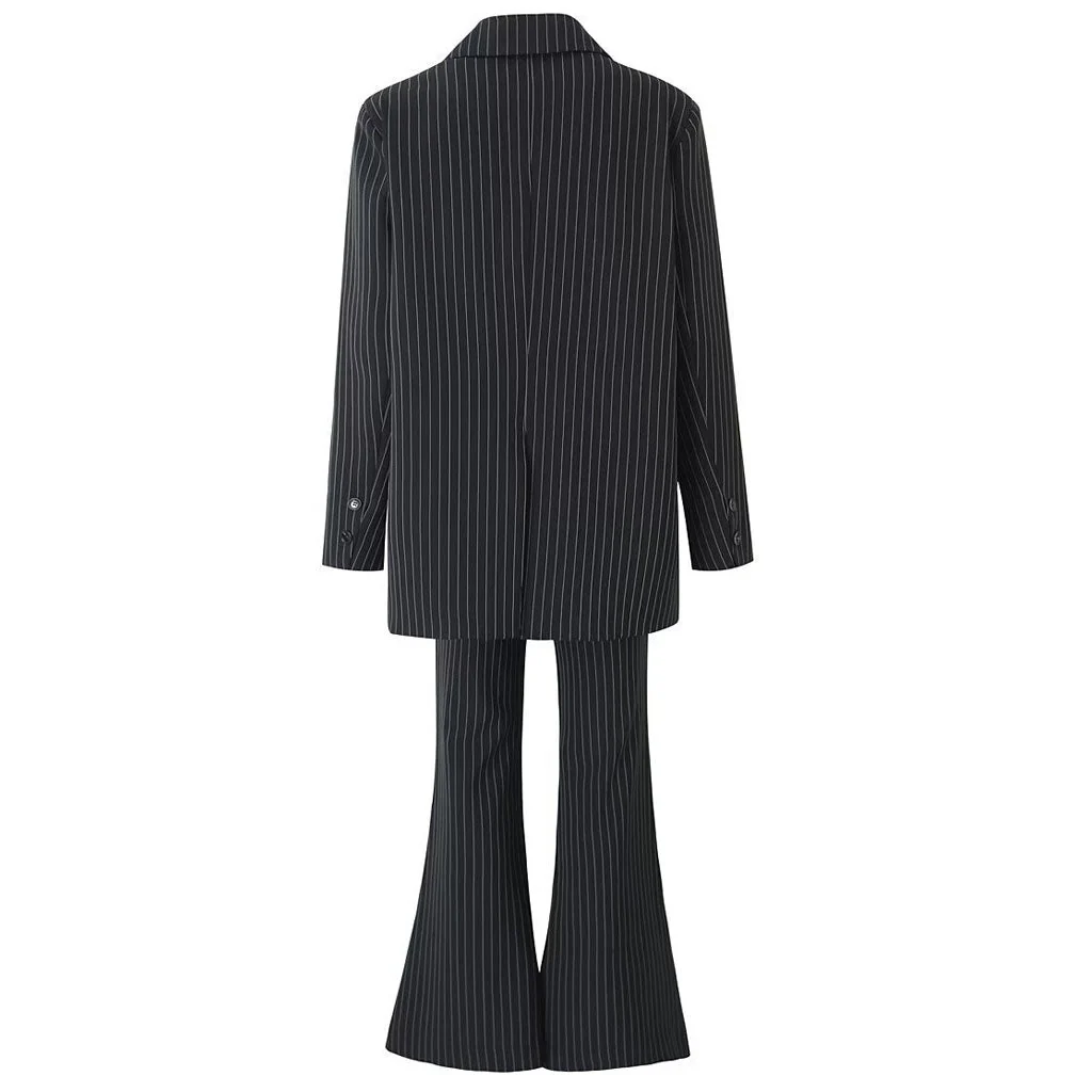 Classic Peak Lapel Double Breasted Long Sleeve Oversized Pinstripe Blazer - Image 4