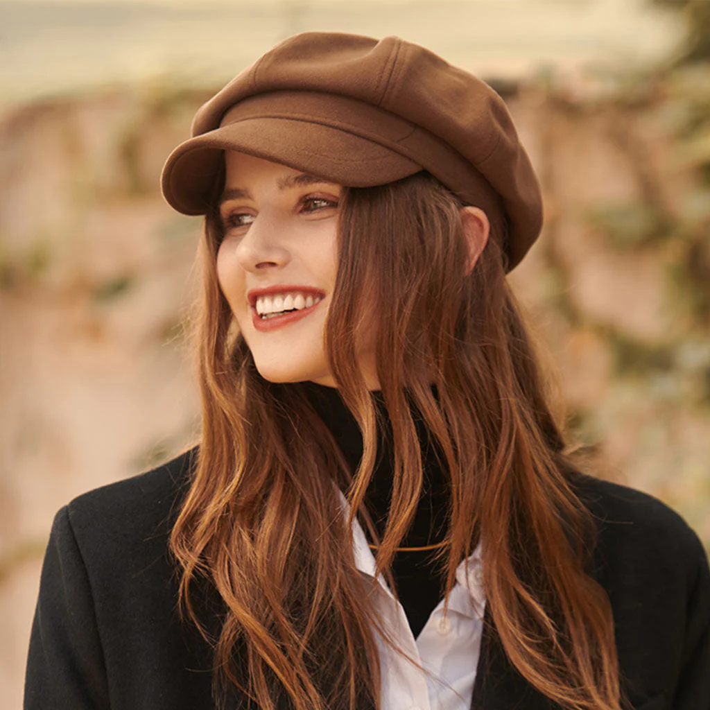 Classic Pure Color Fishbone Textured Woolen Blend Newsboy Hat - Image 5