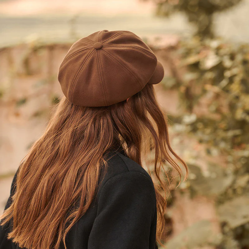 Classic Pure Color Fishbone Textured Woolen Blend Newsboy Hat - Image 7