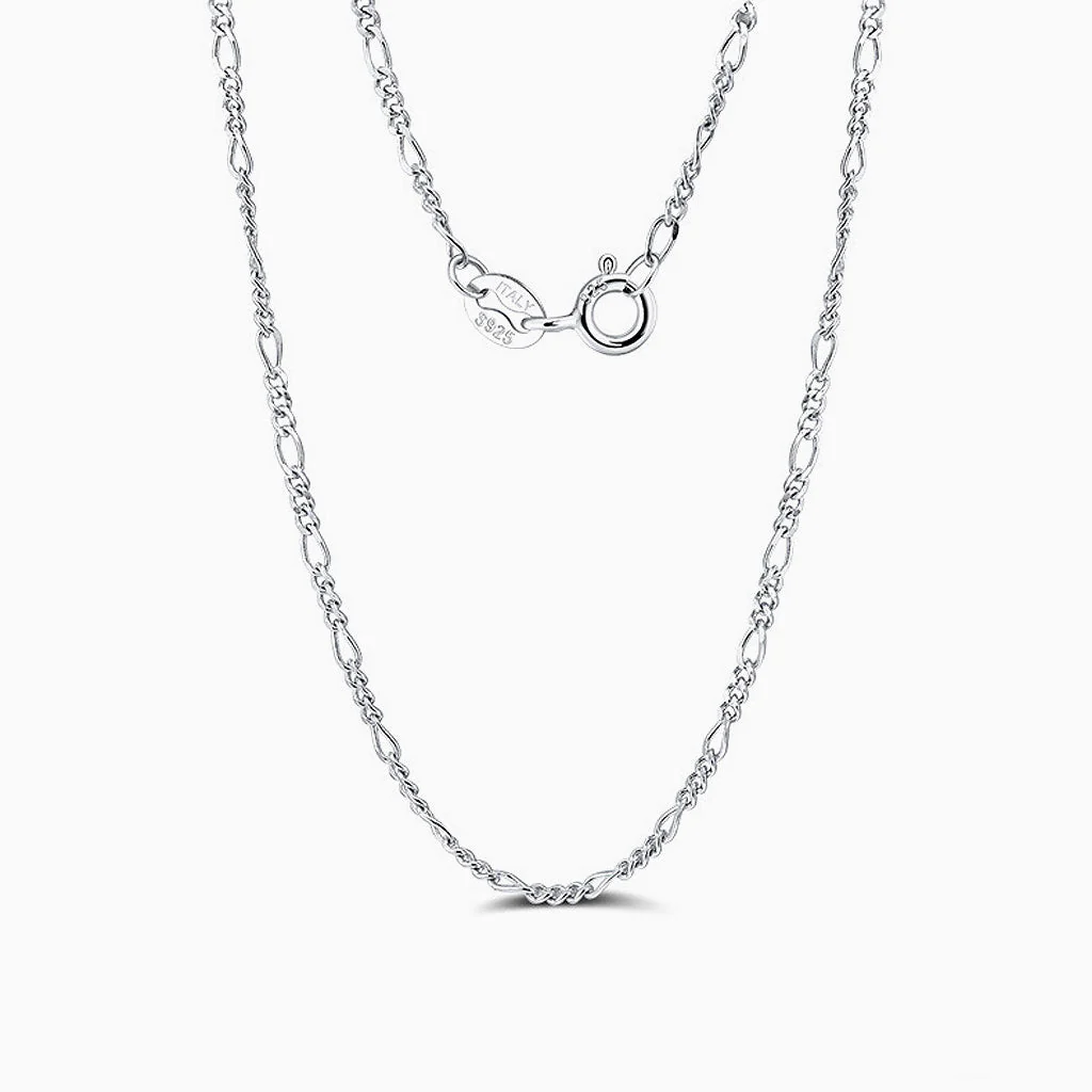 Classic Pure Color Sterling Silver Polished Dainty Figaro Chain NeckLace - Image 2