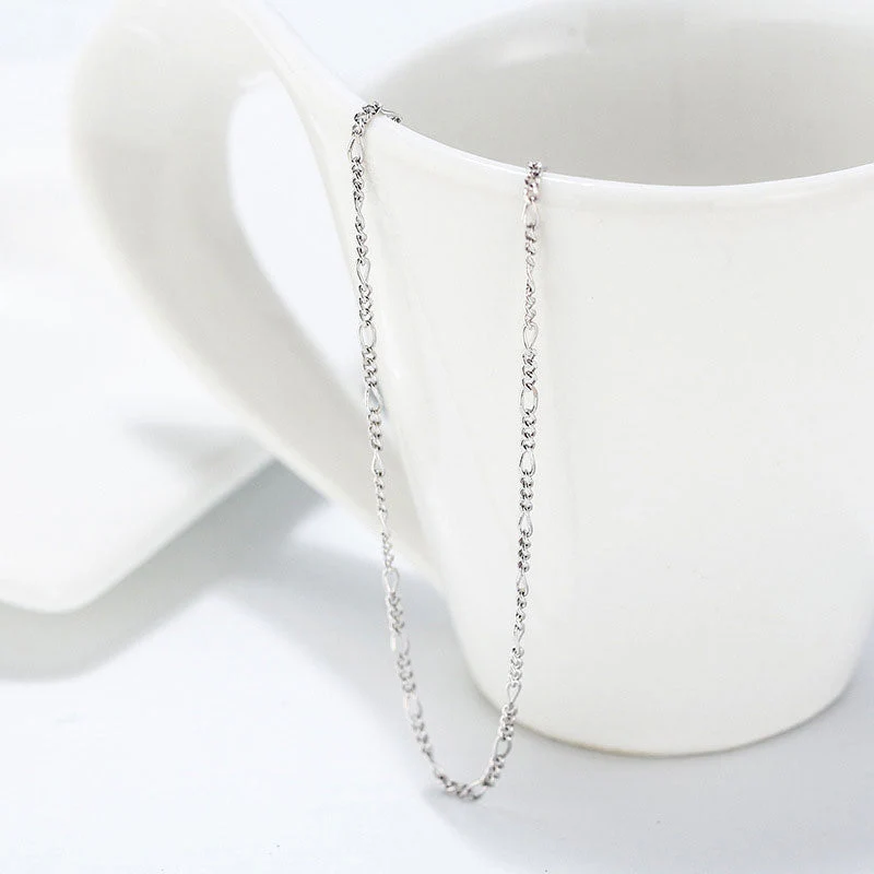 Classic Pure Color Sterling Silver Polished Dainty Figaro Chain NeckLace - Image 4