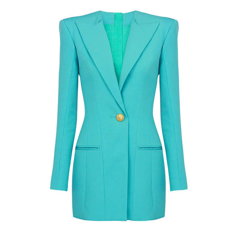 Classy Solid Peak Lapel Single Breasted Zip Back Tailored Mini Blazer Dress - Image 3
