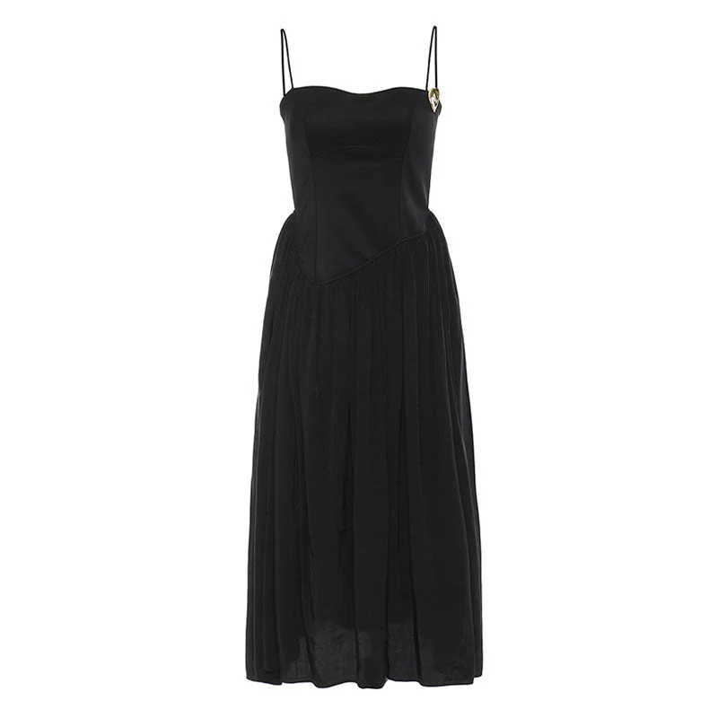Classy Sweetheart Metallic Accent Gathered Drop Waist Slip Midi Dress - Image 2