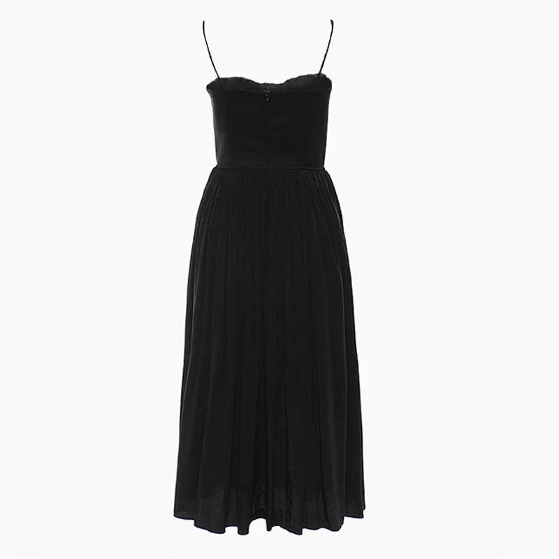 Classy Sweetheart Metallic Accent Gathered Drop Waist Slip Midi Dress - Image 3