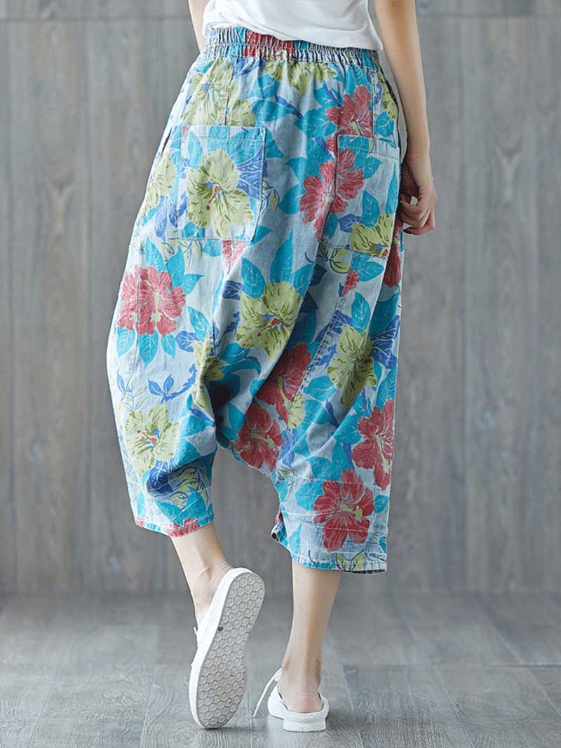 Close Your Eyes Ethnic Style Ripped Printed Yesterday's Crope Denim Pant - Image 2