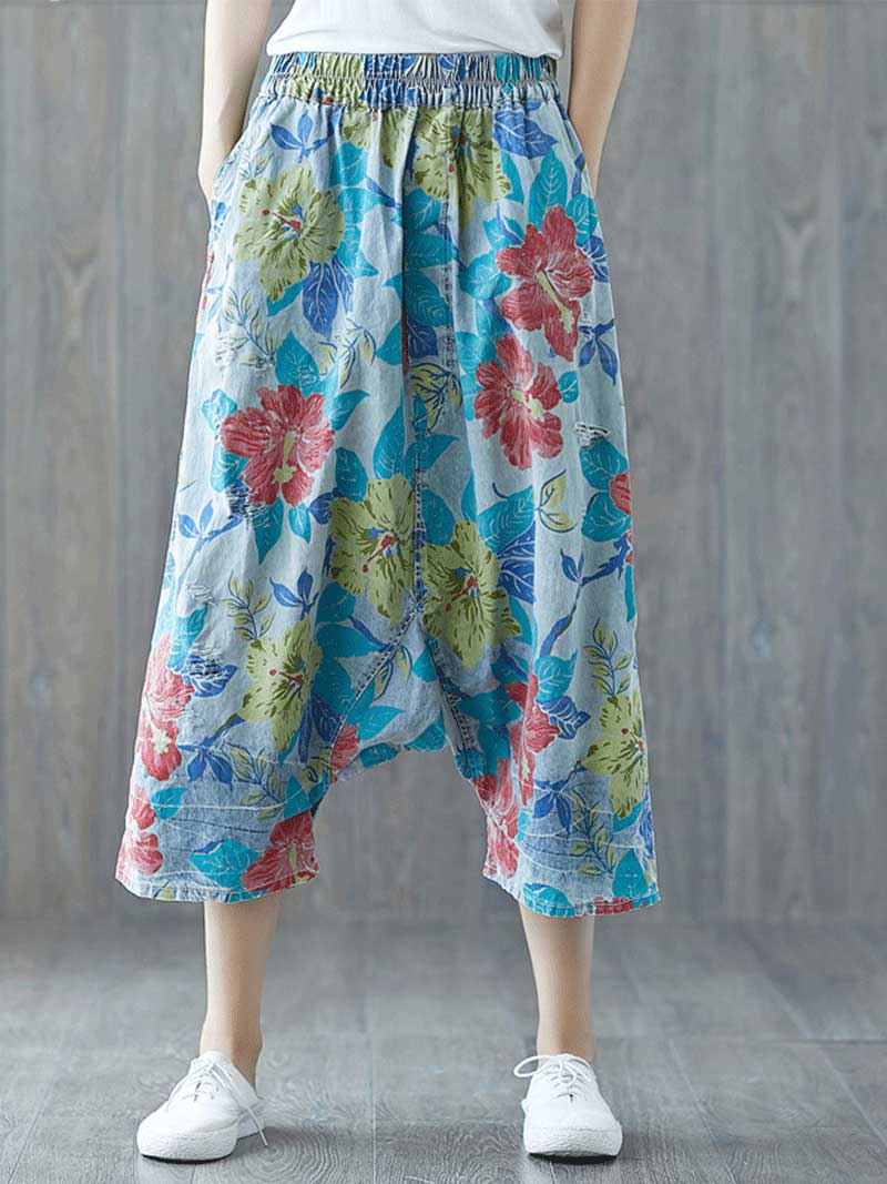 Close Your Eyes Ethnic Style Ripped Printed Yesterday's Crope Denim Pant - Image 4