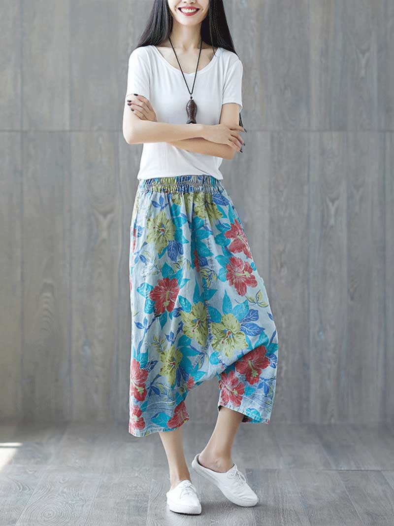 Close Your Eyes Ethnic Style Ripped Printed Yesterday's Crope Denim Pant - Image 5