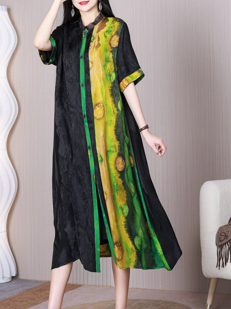Close Your Eyes Stand Collar Pullover A-line Dress - Image 2