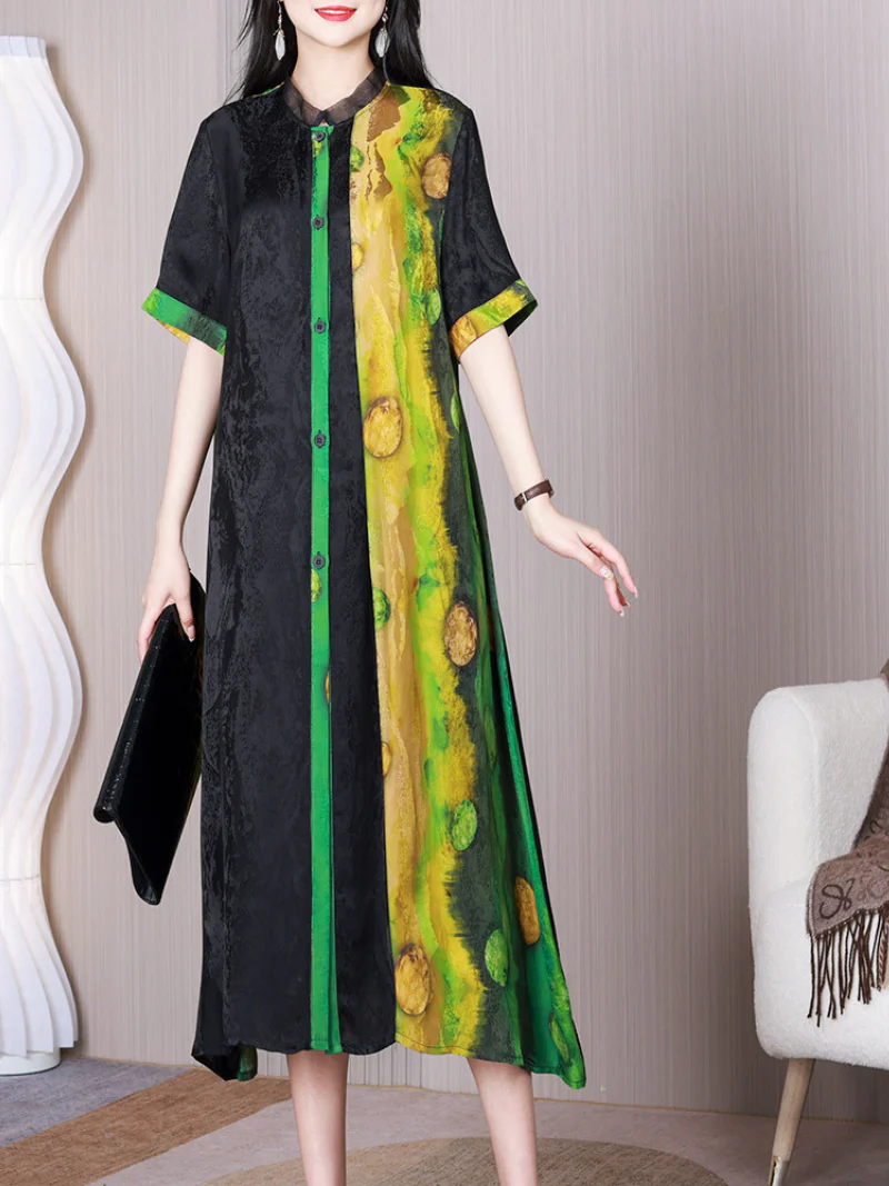 Close Your Eyes Stand Collar Pullover A-line Dress - Image 3