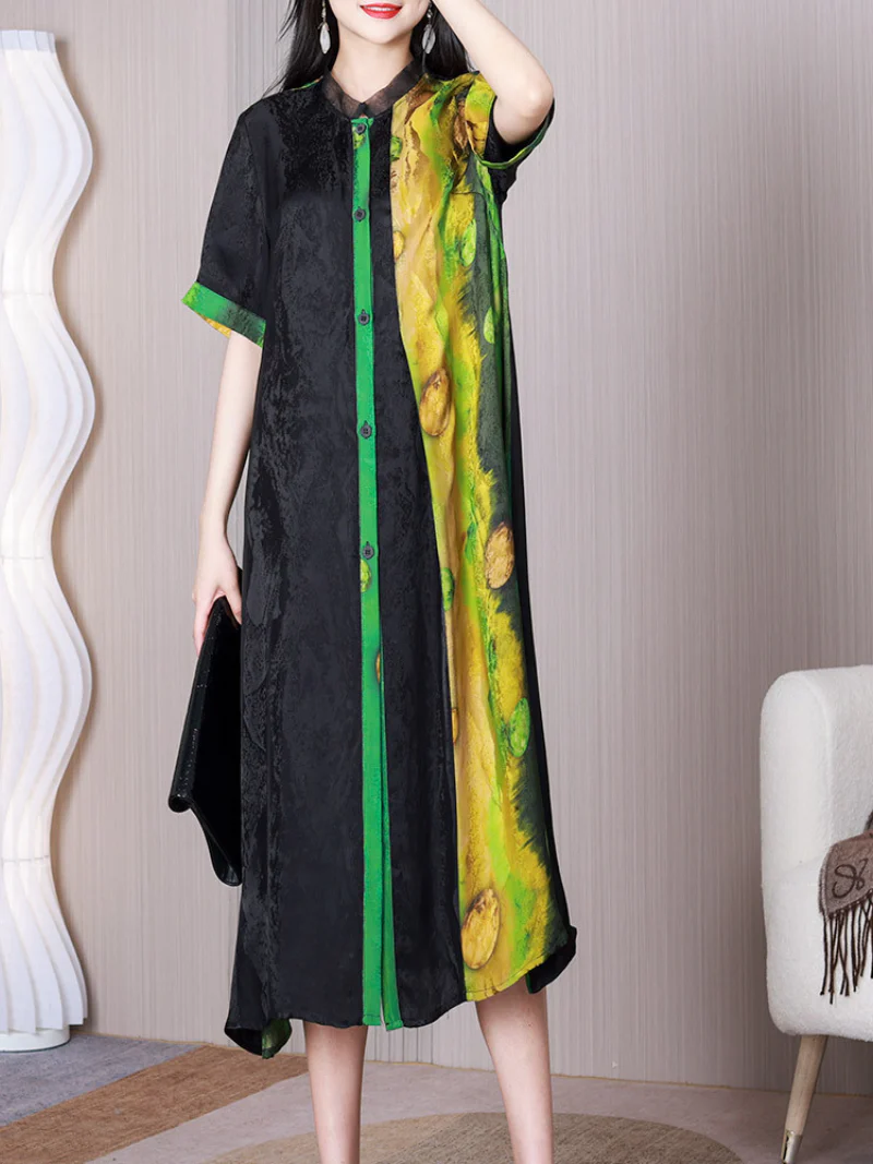 Close Your Eyes Stand Collar Pullover A-line Dress - Image 4