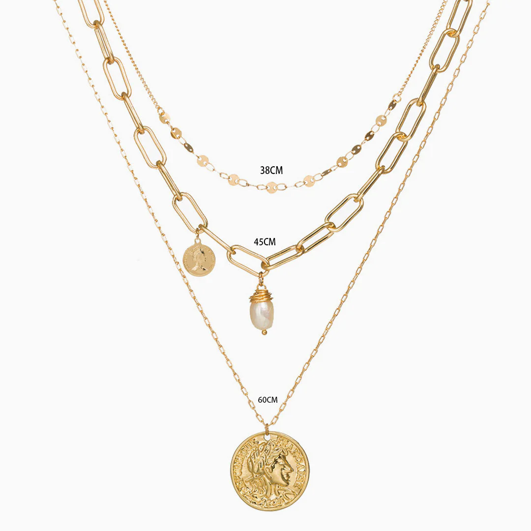 Party Ready Coin Pendant Chain-Link Layered Necklace - Gold - Image 3
