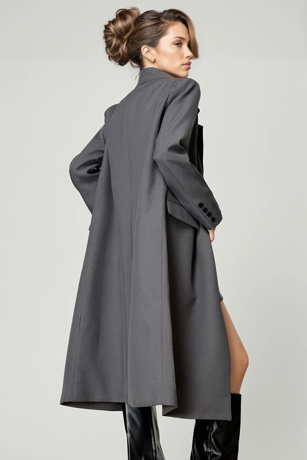 Collared Long Coat - Grey