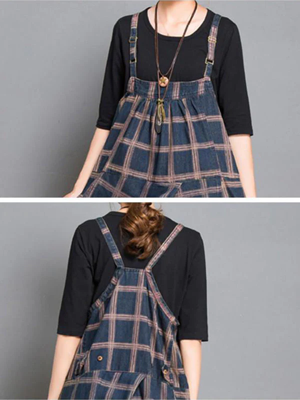 Colleen Denim Harem Overall Dungarees with Plaids Prints - Image 5