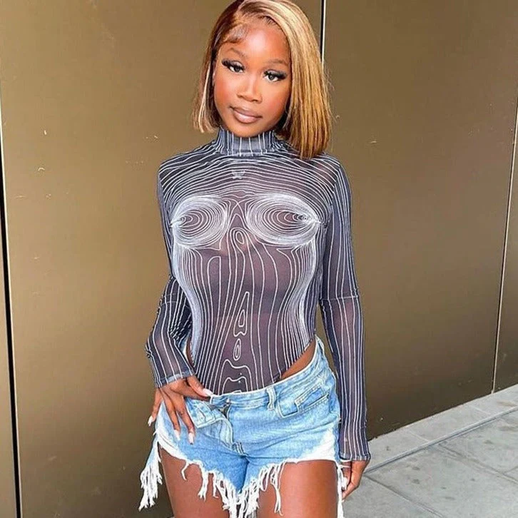 KAREN Mesh PRINTED BODYSUIT - Image 4