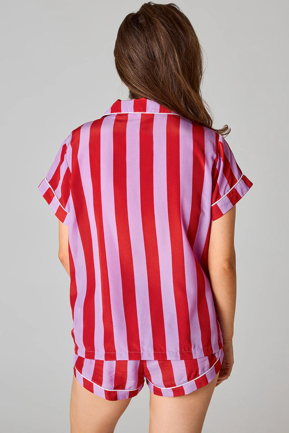 Color Block Striped Short Sleeve Pajamas Set - Image 2