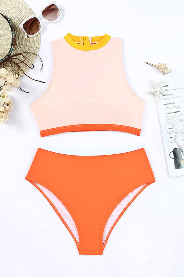 Color Block Zipped Cut Out Bikini Set - Image 5